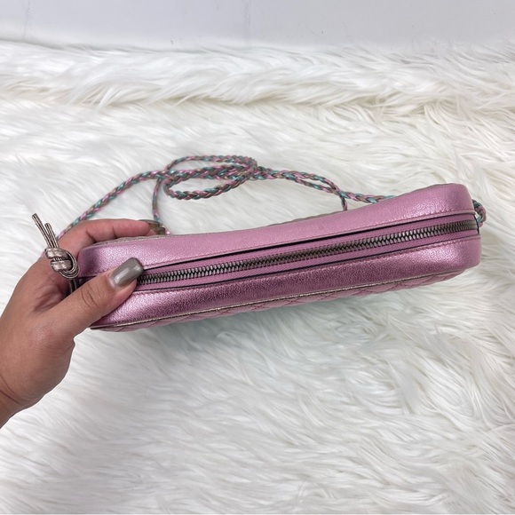 💯 Authentic Gucci Trapuntata Pink/Green Quilted Metallic Leather Crossbody - Picture 5 of 12